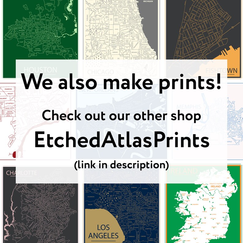 Houston Wall Map Houston Neighborhood Map Houston Map Etsy