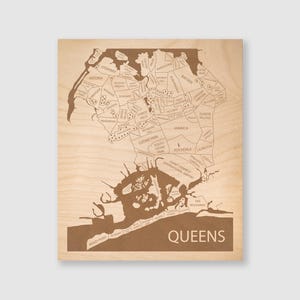 Queens NY Engraved Wood Map - Personalized Wall Art - New Home Gift