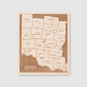 Carte du sud-ouest de l'Ohio - carte en bois gravée - cadeau personnalisable - 12 x 10