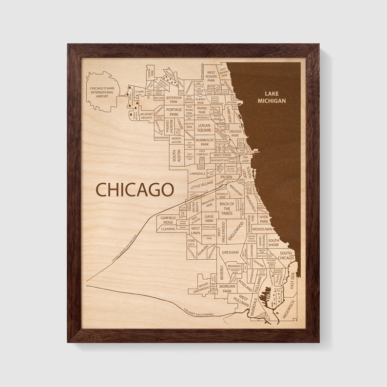 Chicago Map Wall Art Map of Chicago Neighborhoods Custom Map Etsy