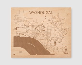 Washougal Washington Engraved Wood Map, Personalized New Home Closing Gift, Custom Gift for Sister, Wood Wedding Anniversary Gift, Wall Art