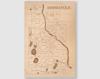 Minneapolis Map Art, Minneapolis Neighborhood Map, City Art Minneapolis, Wall Art Home, Realtor Gift For The Seller, Wood Map Wall Art