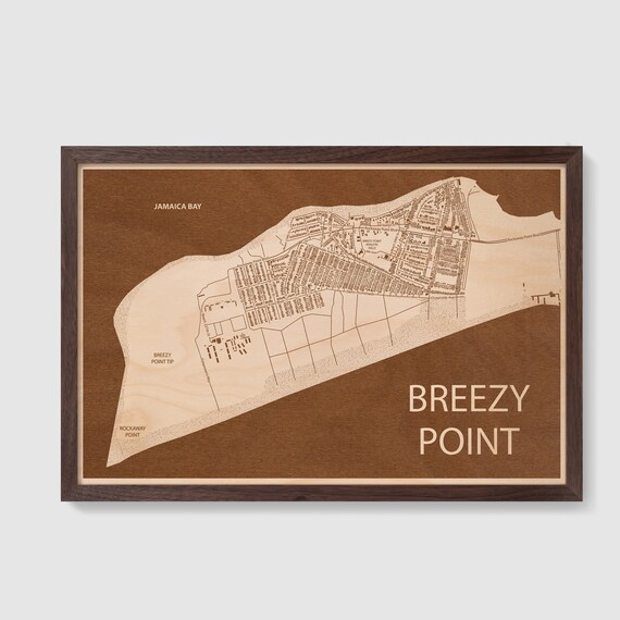 Breezy Point Ny Map Breezy Point New York Map Engraved Wood Wall Art Queens Ny | Etsy