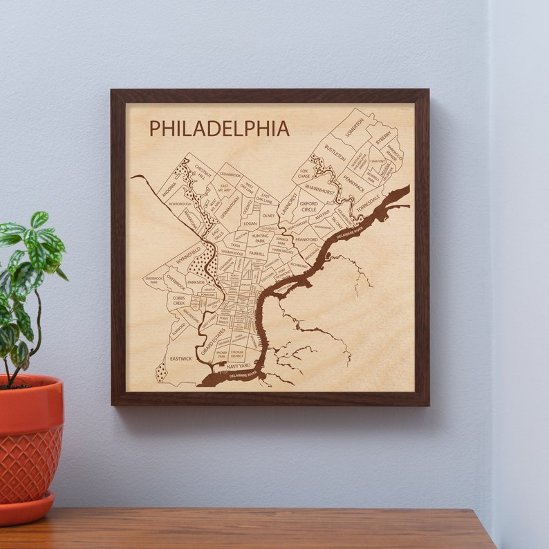 Philadelphia Map Wall Art Philadelphia Pennsylvania Engraved Etsy