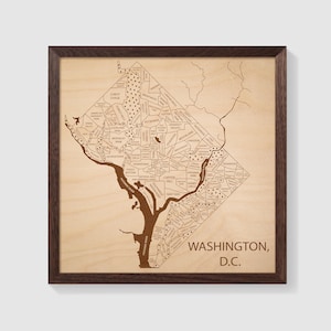 Art de carte de Washington DC, art du bois de Washington DC, carte murale DC, carte cadeau pour couple, cadeau personnalisé pour maman, art mural dans cadre, art mural en bois