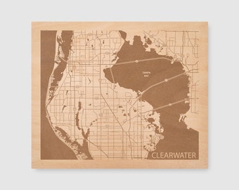 Clearwater Florida Map, Engraved Wood Gifts, Personalized Gift for Grandma, Street Map City, Florida Map Wall Art, Beach House Decor