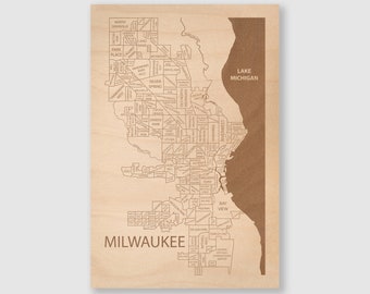 Milwaukee Wood Map, Milwaukee Neighborhood Map, Personalized Gift For Her, Wall Art For Kitchen, Map of Milwaukee Wisconsin