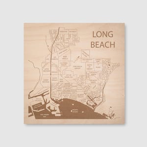 Long Beach California Engraved Wood Map Art: Personalized