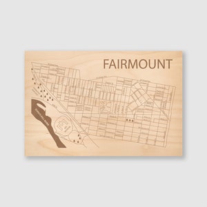 Fairmount Philadelphia Map Art, Laser Engraved Wood Wall Hanging, Closing Gift, Anniversary Gift, Personalized Gift