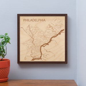 Philadelphia Map Wall Art, Philadelphia Pennsylvania Engraved Wood Neighborhood Map, 5th Anniversary Gift, Realtor Gift image 6