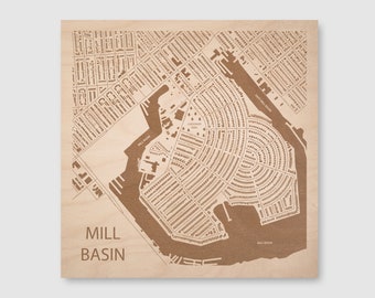 Mill Basin Map - Brooklyn Neighborhood Map - Engraved Wood Artwork - 12x12