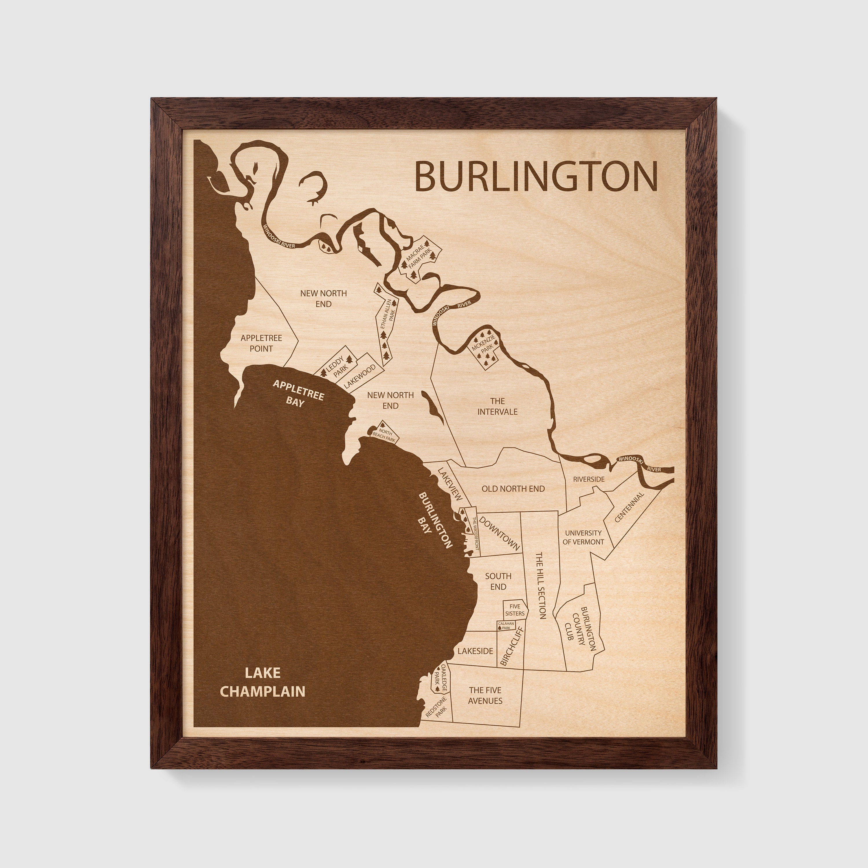 Burlington Vt Neighborhoods Map Burlington Vt Map Burlington Vermont Neighborhood Map Wood | Etsy