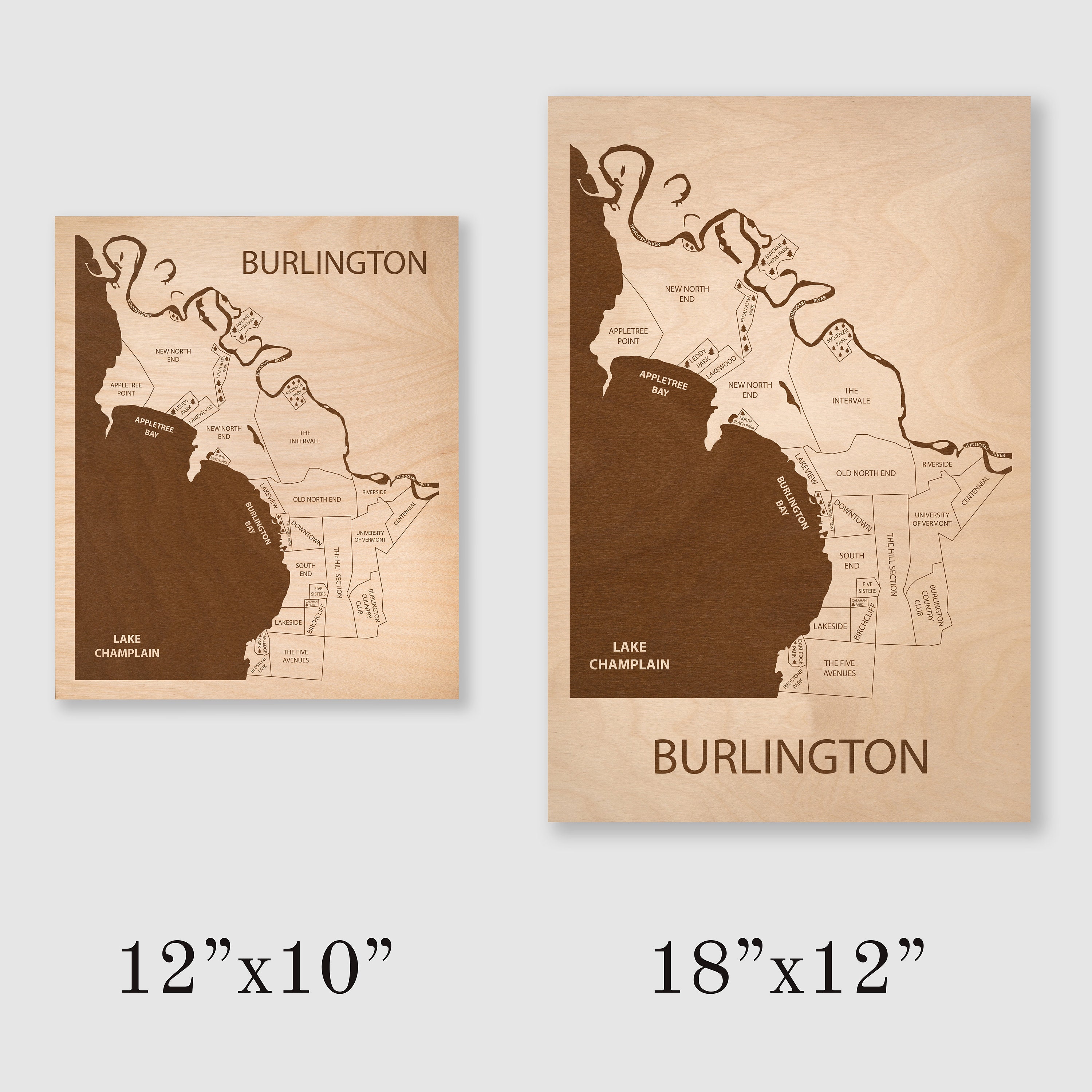 Burlington Vt Neighborhoods Map Burlington Vt Map Burlington Vermont Neighborhood Map Wood | Etsy