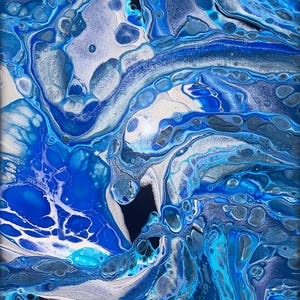 Peinture acrylique à la main Bulles dans l'eau, encadrée, parfaite pour les salles de bains, les abris de piscine et les terrasses.