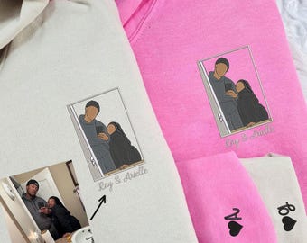 Sudadera personalizada bordada para parejas, sudadera con capucha personalizada con foto, regalo de aniversario. Año de fundación.