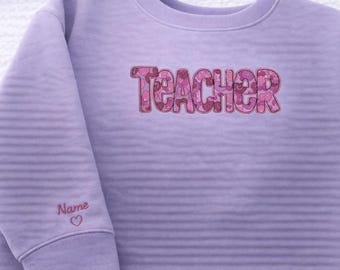 Sudadera bordada personalizada para profesor, sudadera con capucha con bordado de nombre personalizado, regalo minimalista para profesor