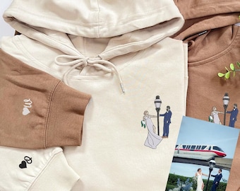 Sudadera con capucha personalizada bordada para parejas, sudadera personalizada con foto para aniversario