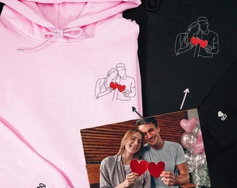 Sudadera con capucha bordada personalizada para parejas, sudadera personalizada con foto de amor, regalo de aniversario