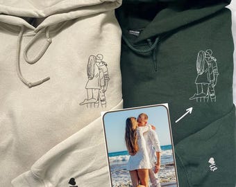 Sudadera con capucha bordada personalizada para pareja, sudadera con foto personalizada, regalo de aniversario