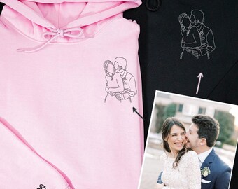Sudadera con capucha bordada para parejas, personalizada con foto, regalo de aniversario