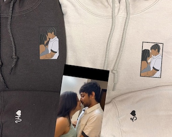 Sudadera con capucha personalizada para parejas, bordada, con foto personalizada, regalo de aniversario.