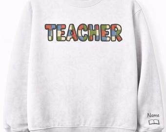 Sudadera bordada personalizada para profesor, sudadera con capucha con bordado de nombre personalizado, regalo minimalista para profesor