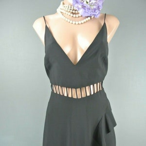 Vintage Free People Black Maxi Dress 6 Solid Boho chick Ruffle Formal V neckline Cut out