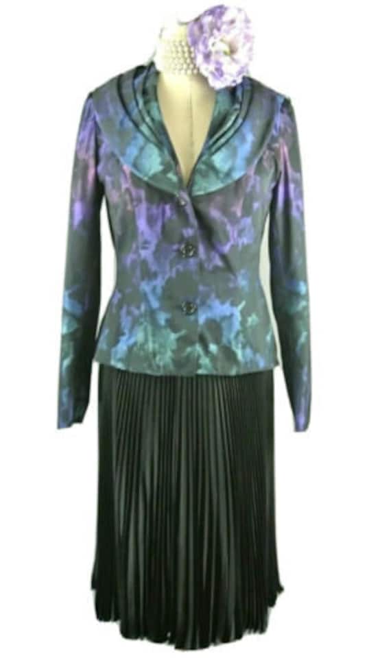 Weise Blue 2pc Skirt Suit Set Tie Dye pleated skir