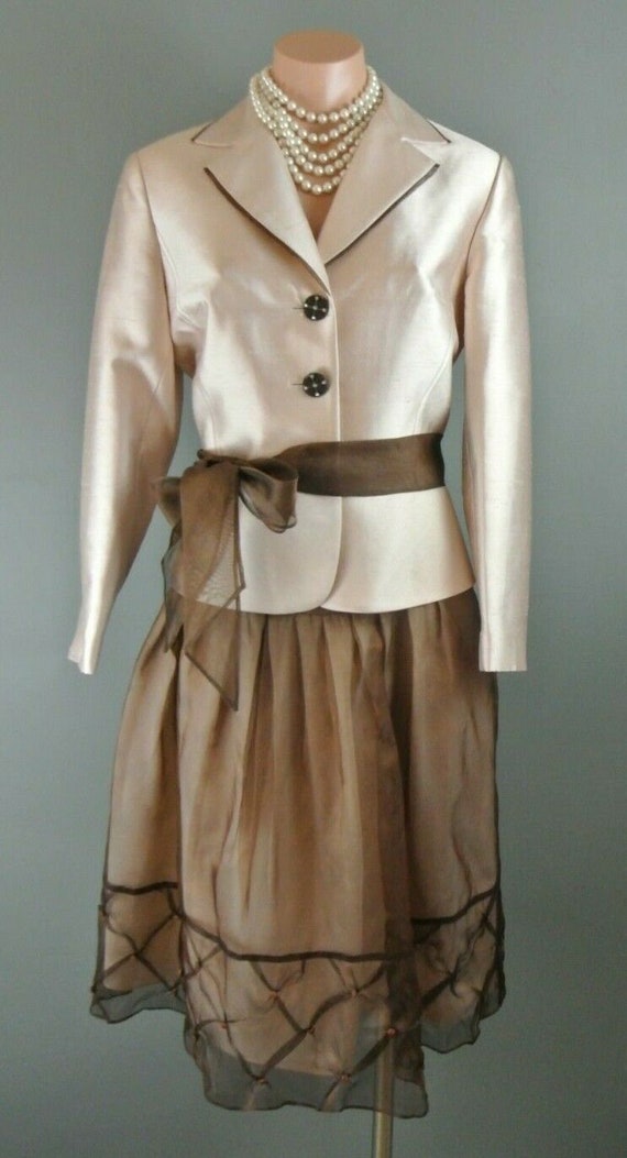 Vintage Kay Unger Pink Brown 2pc skirt suit set 6
