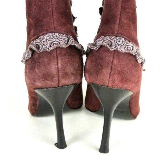 Vintage Victorian Ankle Boots 6.5 M Suede Burgund… - image 6