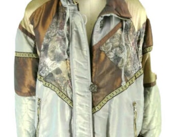 Vintage Gallery Gesteppte Patchwork Bomberjacke L Damen Grün/Braun Wurm 1027