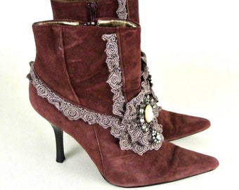 Vintage Victorian Ankle Boots 6.5 M Suede Burgundy Pointy Toe #1008 Hale Bob VTg Look