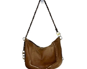 Vintage Brown Horse Hair Shoulder Bag Hobo Boho Leather 1970's