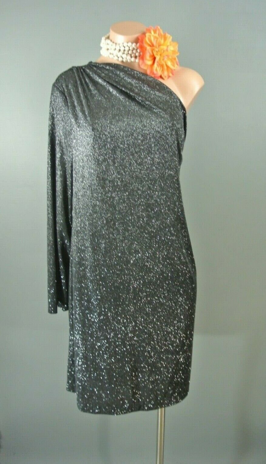 black and silver one shoulder dress One Shoulder Bow Dress in Silver/Black