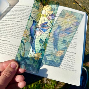 Stained Glass Hummingbird Bookmark, Floral Bird Page Marker, Handmade Gift for Book Lovers, Bird Themed Reading or Book Accessories