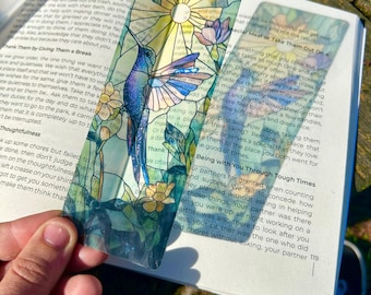 Stained Glass Hummingbird Bookmark, Floral Bird Page Marker, Handmade Gift for Book Lovers, Bird Themed Reading or Book Accessories
