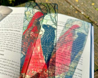 Marcapáginas de Caperucita Roja y Lobo: Inspirado en cuentos de hadas, arte de fantasía oscura, regalo para amantes de los libros, estética gótica, accesorio único para cuentos.