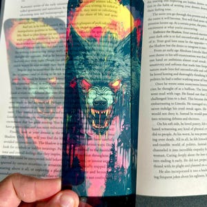Evil Wolf Bookmark | Neon Horror Page Marker | Gothic Wolf Fantasy Art | Urban Forest Aesthetic | Spooky Gift for Book Lovers
