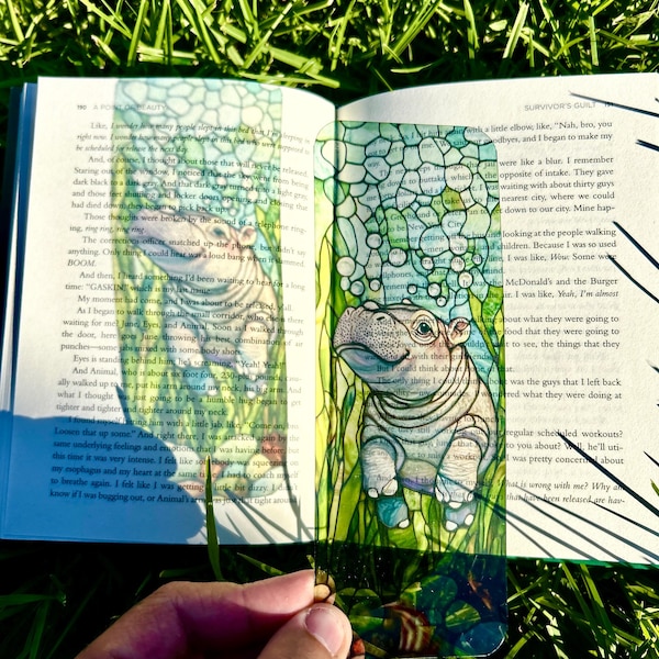 Moo Deng Baby Hippo Bookmark - Cute Bookmark, Adorable Hippo, Perfect Gift for Moo Deng Lovers