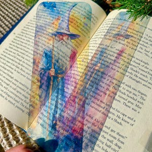 Mystical Wizard Bookmark – Transparent Fantasy Bookmark with Watercolor Wizard Art, Magical Book Accessory for Fantasy Lovers