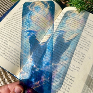 Mystical Wizard Bookmark – Fantasy Art of Hooded Sorcerer Summoning Magic, Celestial Spellcaster Bookmark, High Fantasy Gift