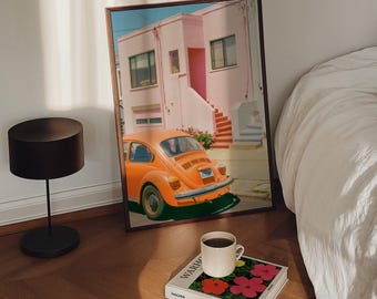 Vintage Car Poster, Vintage Car Wall Art, Classic Car Poster, Retro Car Poster, Vibrant Poster Print, Volkswagen Poster, Retro Wall Art