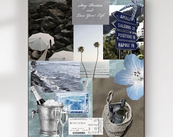 Beach Blue Coastal Collage Poster