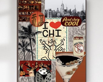 Chicago Jazz Red Collage Poster