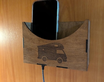 Dubbele telefoonhouder aan de muur: opberger voor camper en caravan, Vanlife, optie aangepaste gravering