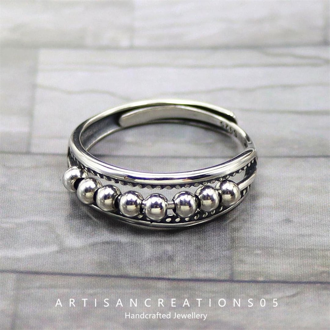 Complex Ring S925 Sterling Silver Adjustable Complex Anxiety Bead Ring/ Fidget Ring ...