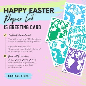 15 Joyeuses Pâques papier découpé carte de voeux SVG Bundle graphique - modèle numérique Papercut - Pâques SVG Mega Bundle