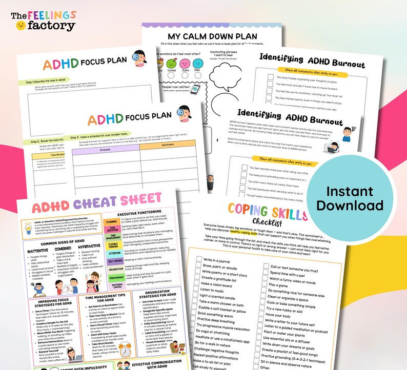 ADHD Coping Skills Toolkit, Focus Planner, Burnout Recovery Guide ...
