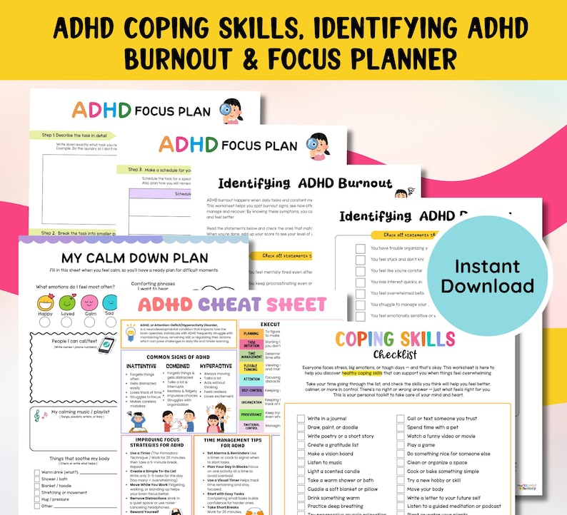 ADHD Coping Skills Toolkit, Focus Planner, Burnout Recovery Guide ...