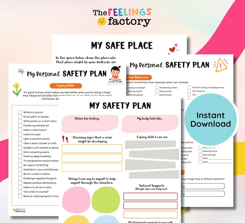mental health worksheet, safety plan template, depression support tool, printable therapy tool, crisis plan worksheet, digital mental health tool, mental health planner, therapy worksheet printable, coping strategies worksheet, instant download PDF, mental health self care, emotional wellness plan, printable mental health guide